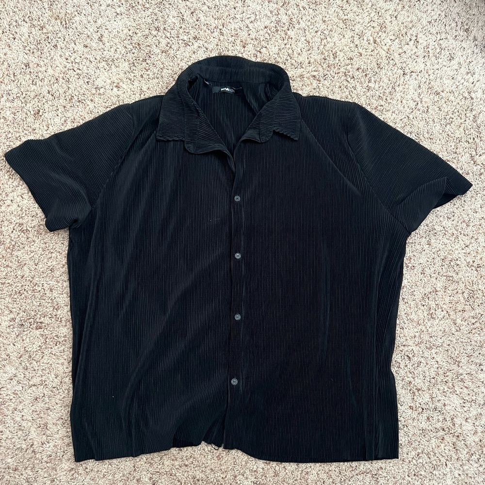 Mens Black Ruffle Button Shirt